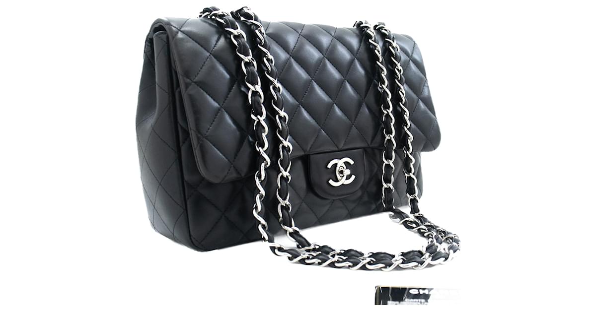 CHANEL Classic Large 11 Chain Shoulder Bag Flap Black Lambskin L10 