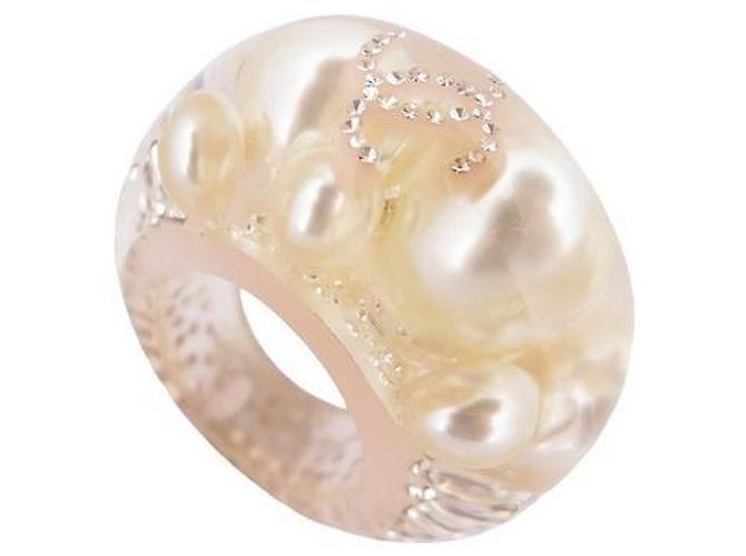 Bague Argent 925 Avec Perle Fantaisie Et Strass Noirs - Taille 52 - Occasion Très Bon état