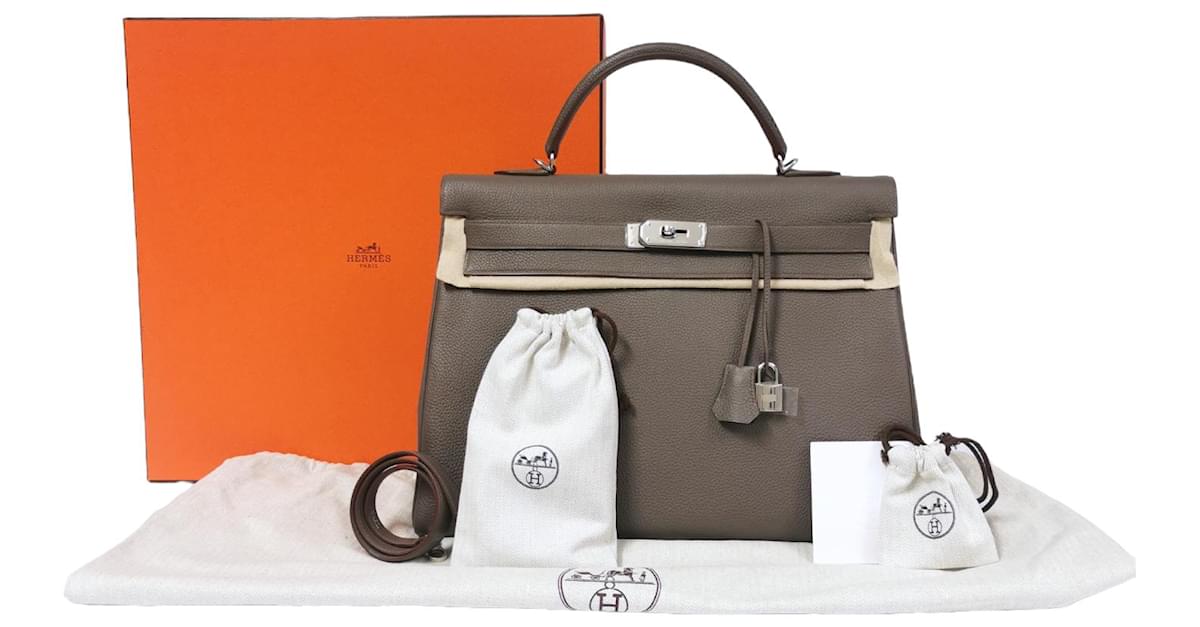 Hermès hermes kelly 40 Etain Togo Palladium Brown Leather ref.802994 - Joli  Closet