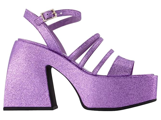 【関税込み】Bulla Chibi Sandals - Nodaleto - Purple - Leathe Bulla Chibi glitter platform sandals in purple - Nodaleto
