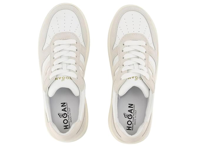 H630 Sneakers Hogan White Leather Brown Beige