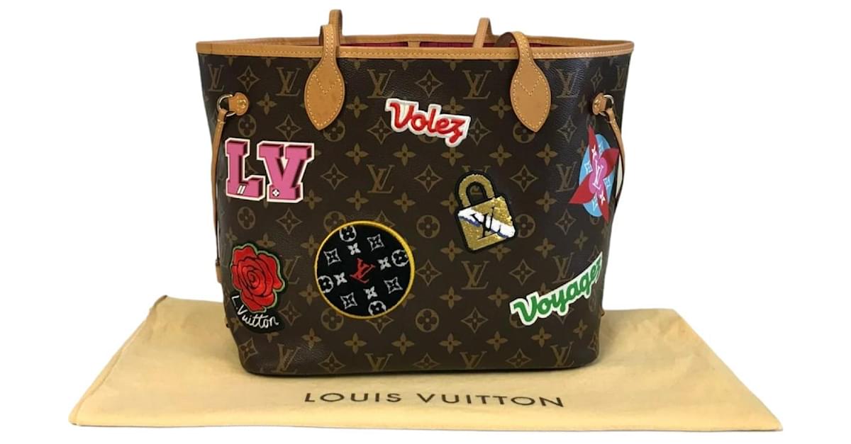 Louis Vuitton Neverfull MM Monogram Canvas Patches Brown Leather ref.803562  - Joli Closet