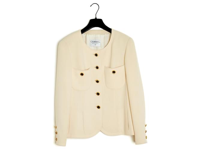 Chanel 90S ECRU ROUNDED WOOL EN40 Cream Joli Closet