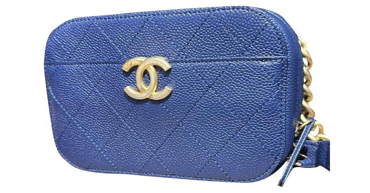 Chanel 2019 Blue caviar with antique gold tone hardware belt waist