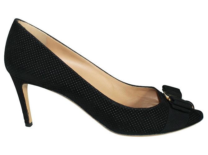 Escarpins Topshop En Cuir Noir Et Crème - Peep Toe Talon Cône - Taille 38 - Occasion Très Bon état