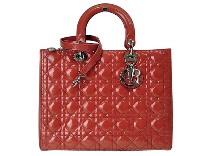 Christian Dior Lady Dior shoulder bag in red patent leather ref