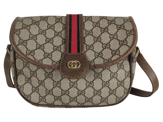 Gucci Vintage Camera Sherry Monogram Shoulder Bag Beige