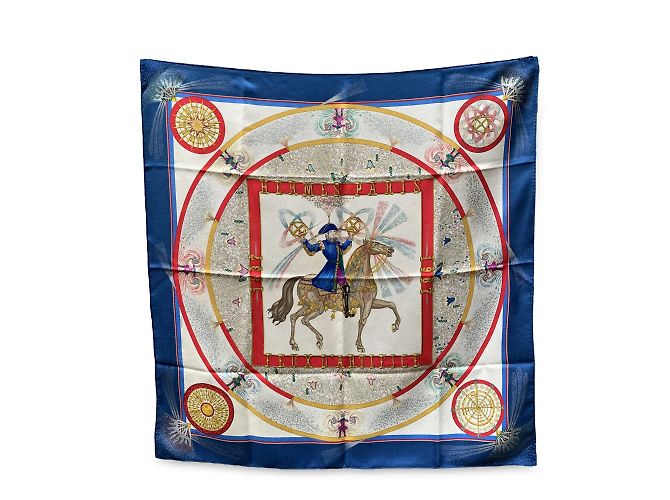 Foulard HERMÈS En Soie Vintage - Rectangle Bleu Ciel - Modèle Années 80