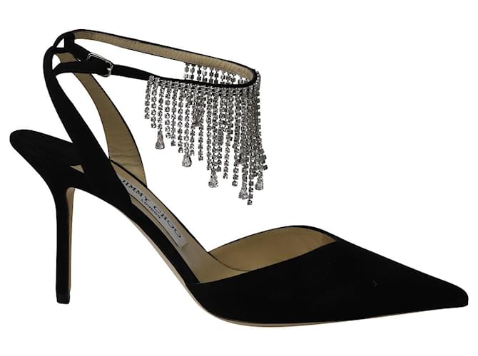 Jimmy Choo Birtie 85 Crystal Heels in Black Suede ref.807266