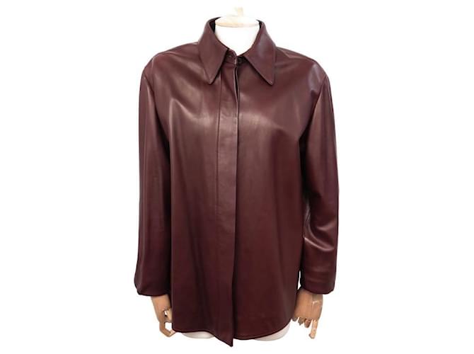Hermès HERMES JACKET OVERSHIRT L 42 BURGUNDY LEATHER OVERSHIRT