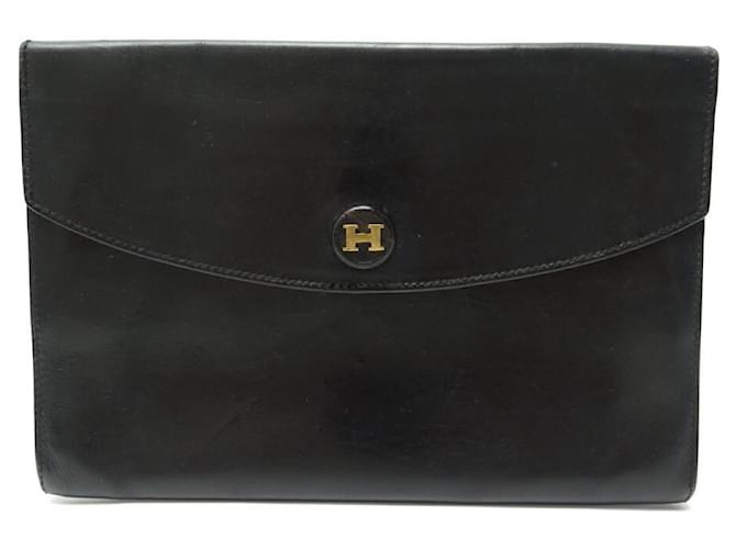 Hermès VINTAGE HAND POUCH HERMES RIO BLACK LEATHER BOX BAG BLACK POUCH