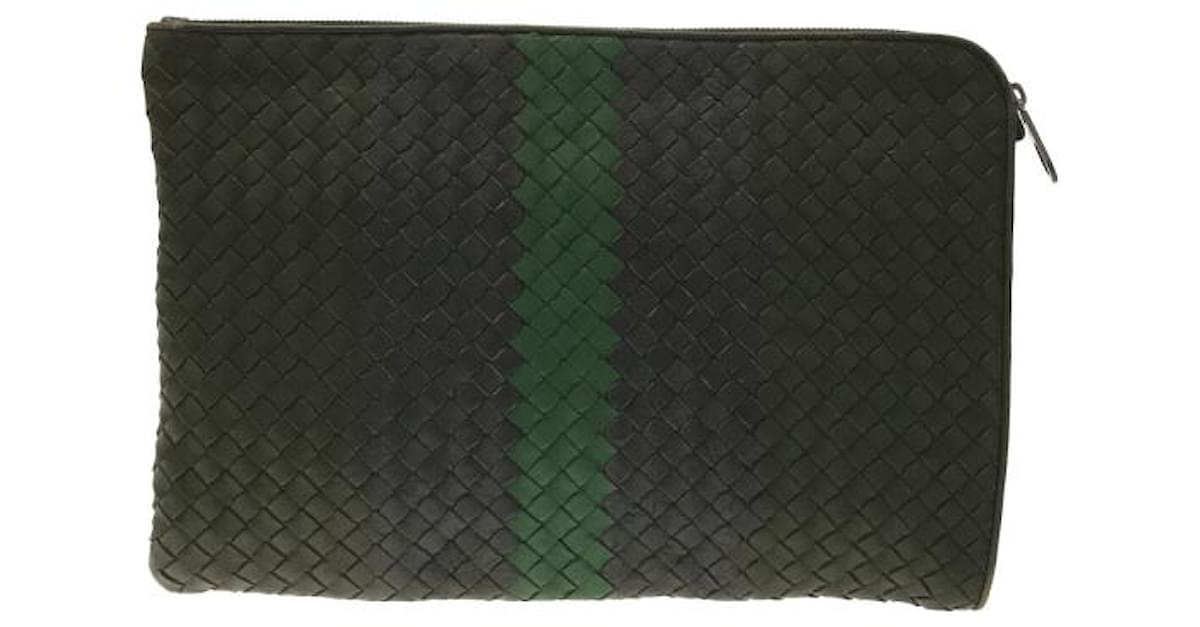 Bottega Veneta intrecciato Black Green Khaki Leather ref.813125 - Joli ...