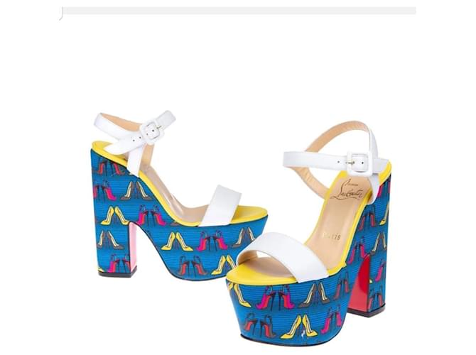 Christian Louboutin Sandals White Yellow Leather Joli