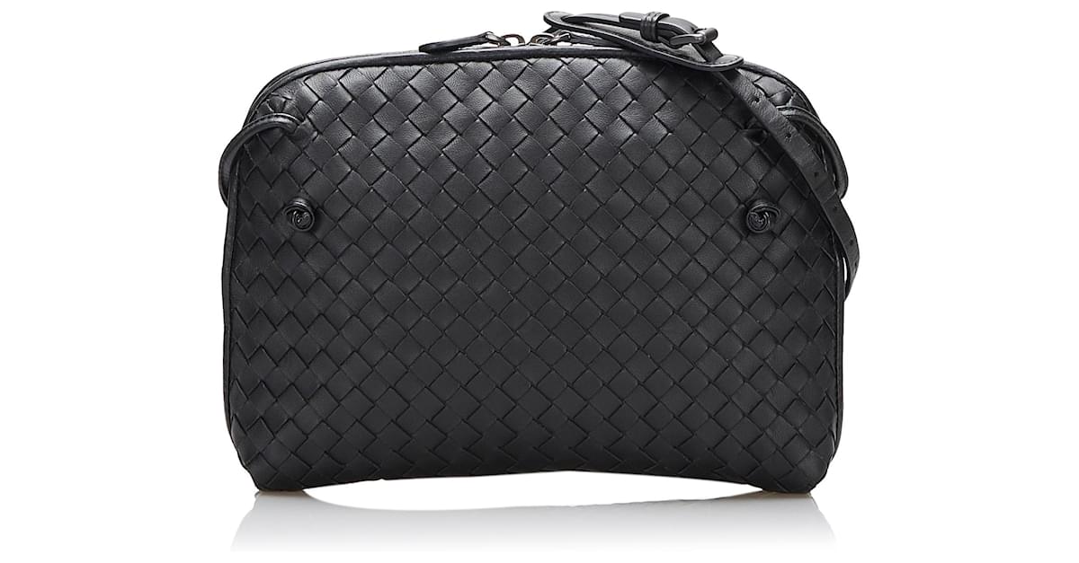 Bottega Veneta Black Intrecciato Nodini Leather Crossbody Bag Pony