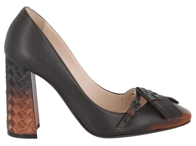 Escarpin Bottega Veneta à bout rond et talon carré Cuir Marron ref