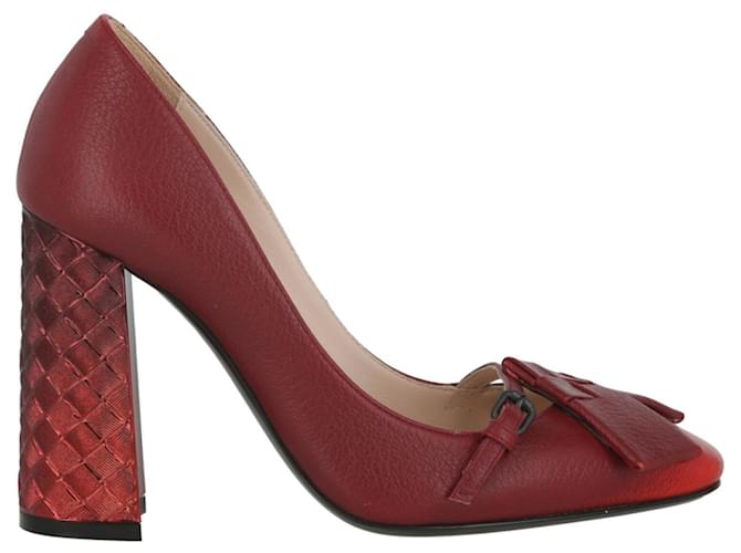 Escarpin Bottega Veneta à bout rond et talon carré Cuir Rouge ref