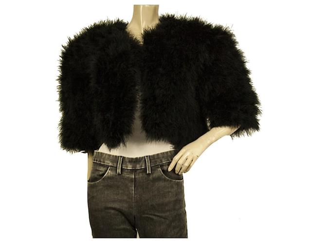 Autre Marque Vera Mont Genuine Feathers Black Short Bolero Jacket
