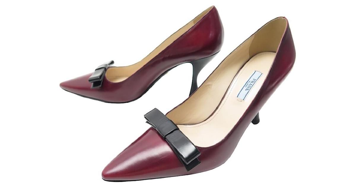 NINE PRADA SHOES PUMPS WITH KNOTS 39 BURGUNDY LEATHER PUMP SHOES Dark red   - Joli Closet