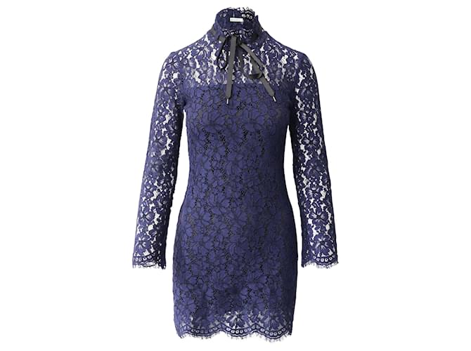 chinese dress ladies SANDRO Size 2 Navy Blue Polyester Lace Short Sleeve Boxy Dress Top – Sui  Generis Designer Consignment main image 0