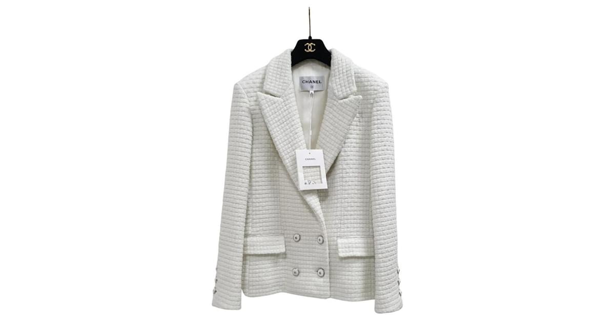 Chanel 2022 Casual Style Tweed Jacket Blazer White ref.829143