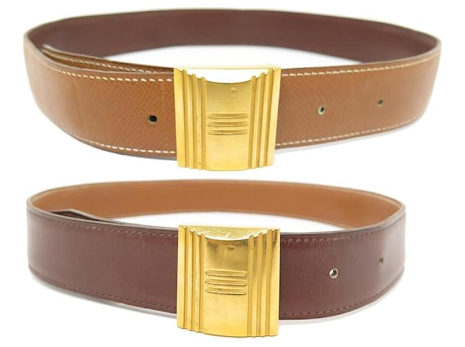 Hermès VINTAGE HERMES BELT ENGRAVED H BUCKLE 70 CM IN GOLD LEATHER - Main Image