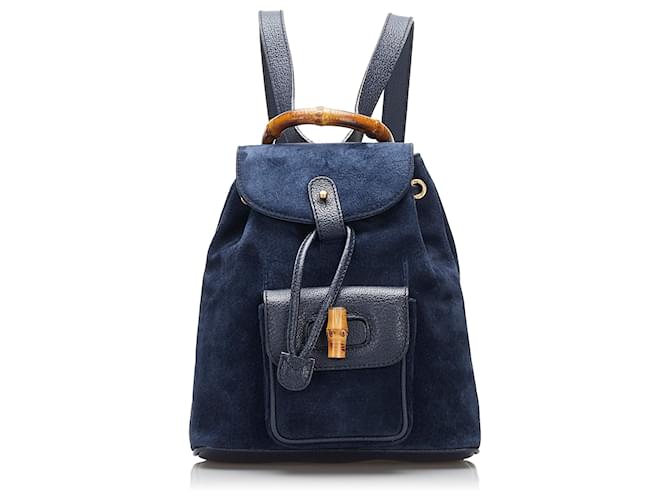 Gucci Blue Bamboo Suede Backpack Navy blue Leather ref.830531