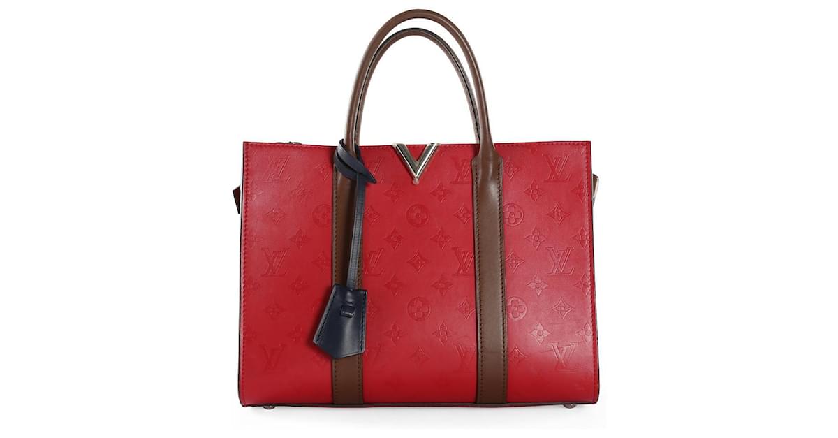 Louis Vuitton Red & Brown Monogram Cuir Plume Leather Very Tote MM Bag