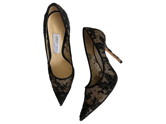 JIMMY CHOO パンプス LACE BLACK size 35 1/2 Jimmy Choo Black lace high heel pumps - size EU 35.5 ref