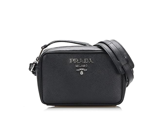 Prada Saffiano Lux Camera Bag Black Leather Pony-style