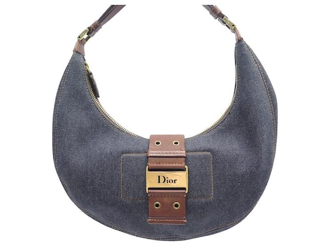CHRISTIAN DIOR HALF MOON STREET CHIC CANVAS DENIM PURSE HAND