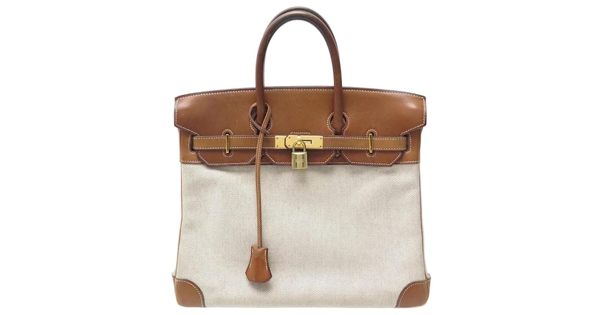 Hermès Hermes Birkin handbag 30 BARENIA LEATHER & OFFICER CANVAS ECRU BROWN  HANDBAG Cream ref.835048 - Joli Closet
