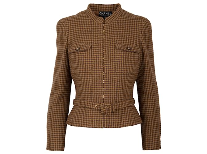 Chanel Brown Tweed Belted Jacket Wool ref.835814 - Joli Closet