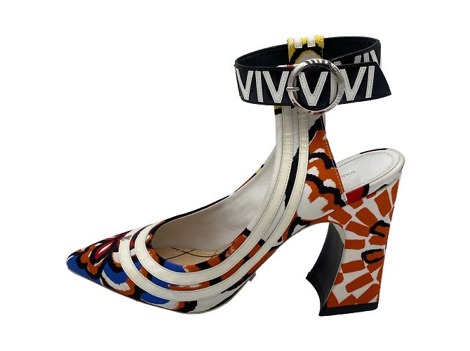 Escarpins En Tissu Multicolore Orange - Pointure 40, Talons 2-7 Cm, Très Bon état