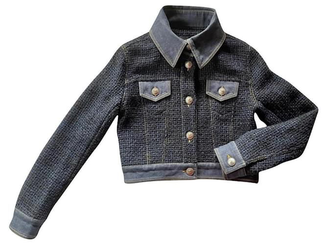 Chanel RARE PRE FALL 2018 DENIM TWEED JACKET Blue Silk Cotton