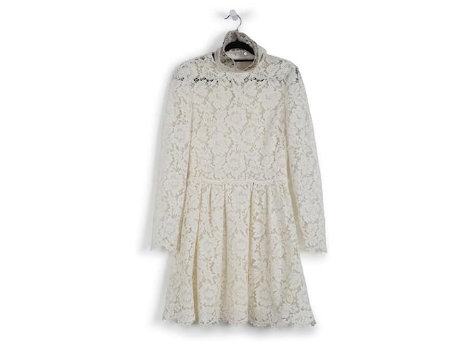 Valentino White/Ivory Lace Mini Dress With Long Sleeves Cream Silk  ref.JC840670 (Sold) - Joli Closet