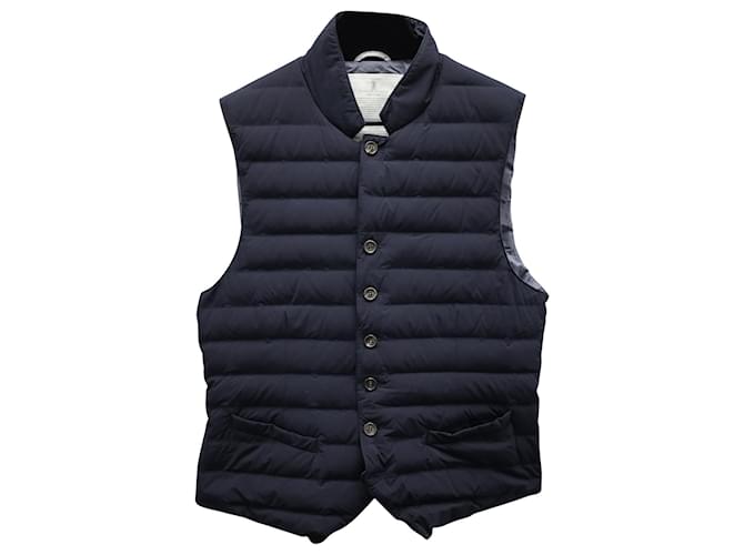 Brunello Cucinelli Button Front Vest in Navy Blue Polyamide Nylon