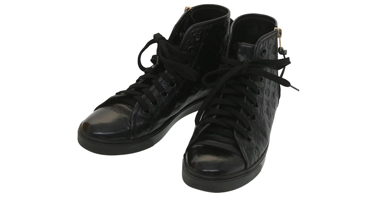 Louis Vuitton Black Monogram Empreinte Leather and Suede High Top Sneakers Size 36