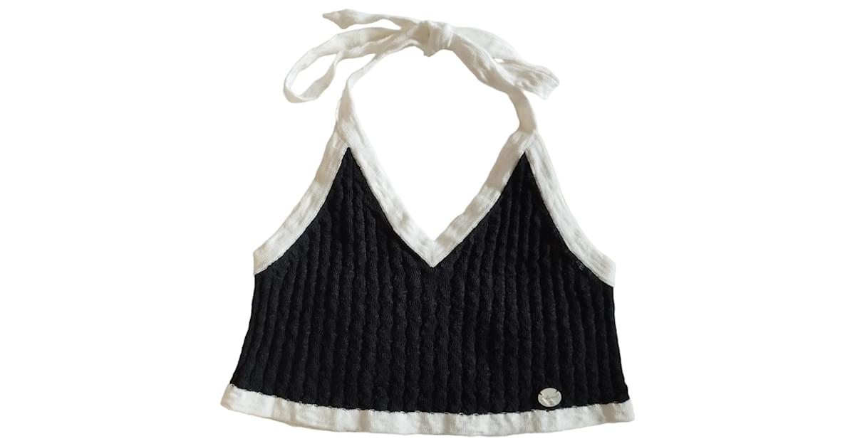 Chanel Black and White Crop Top Cruise Collection 2022 Cotton ref
