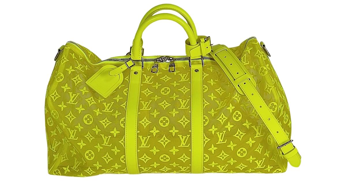 Louis Vuitton Keepall 50 travel bag with shoulder strap in fluo yellow  canvas Cloth ref.847853 - Joli Closet