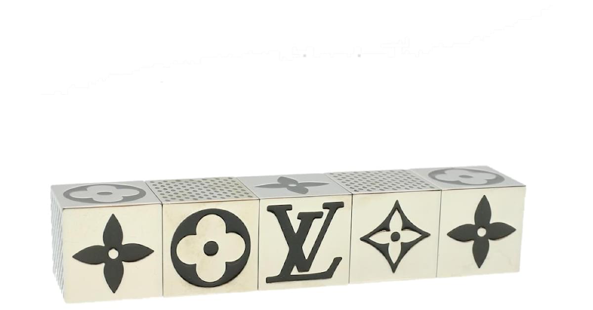 LOUIS VUITTON Logo Cube Dice 5 Set Game Silver Metal No Box