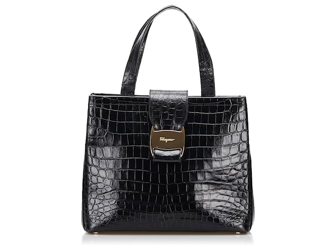 Salvatore Ferragamo Ferragamo Black Vara Satchel Leather Pony-style ...