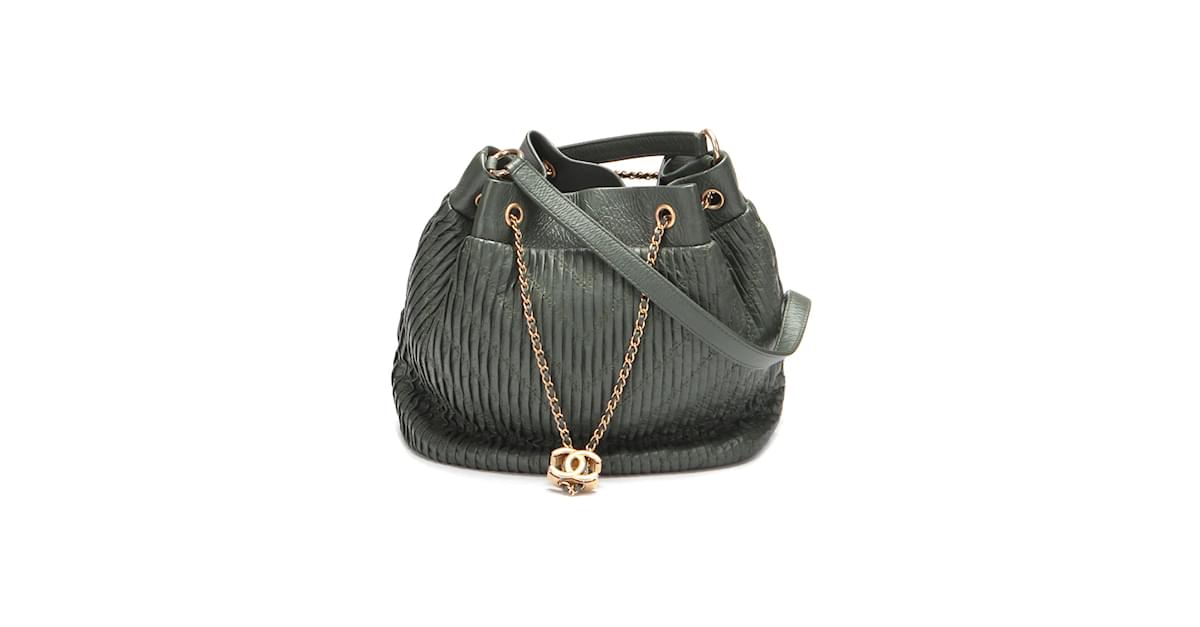 Chanel Gold Lambskin Leather Coco Pleats Small Drawstring Bucket