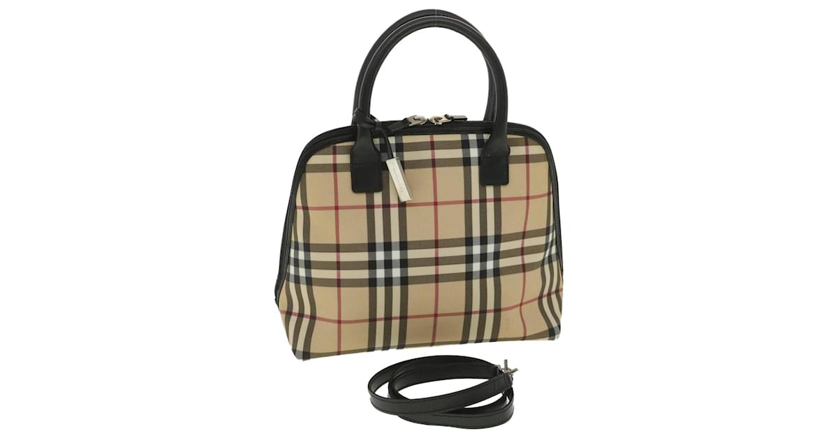 Burberry Nova Check Hand Bag Nylon 2Way Beige T-03-1 Auth tb553