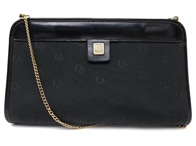 VINTAGE CHRISTIAN DIOR HANDBAG BLACK MONOGRAMMED CANVAS CHAIN SHOULDER