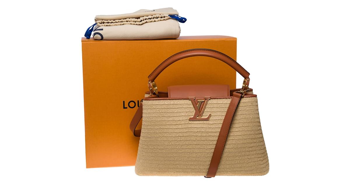 Louis Vuitton Caramel Leather & Beige Raffia Capucines MM, myGemma, JP