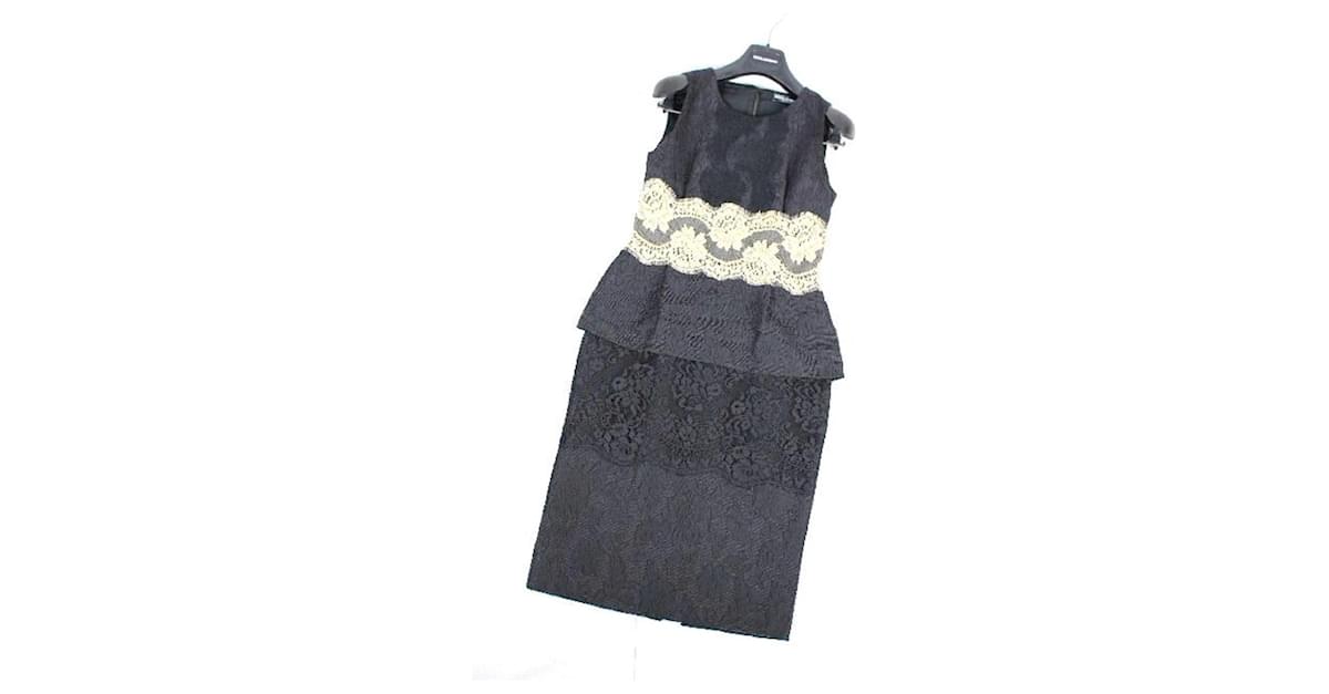 *Dolce & Gabbana Lace Jacquard Peplum Dress Black Beige