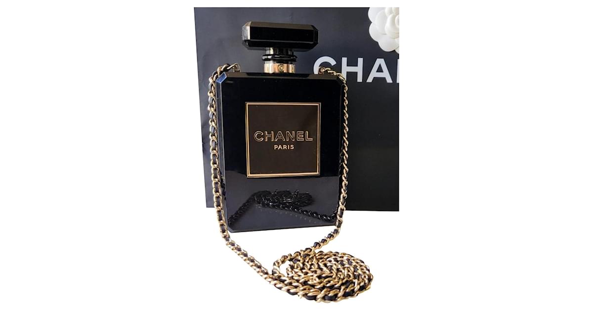Chanel Evening Bag No. 5 Perfume Bottle Black/gold Plastic ref.858576