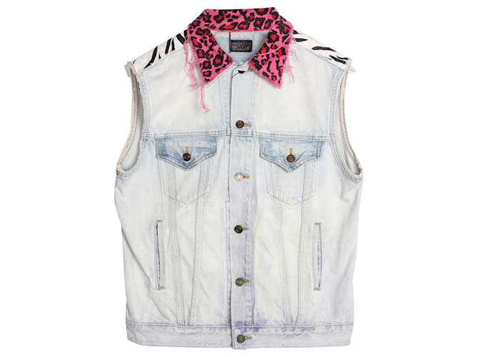 Saint Laurent Leopard Collar Vest in Light Blue Cotton Denim ref