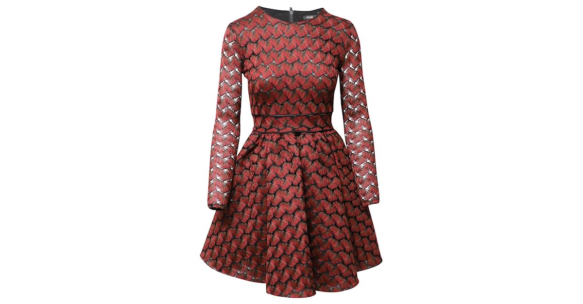 Maje Royani Robe Jacquard en Polyester Rouge ref.861780 Joli Closet