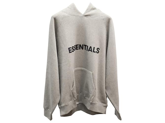 Fear of God Essentials Logo Hoodie in Light Grey Oatmeal Cotton